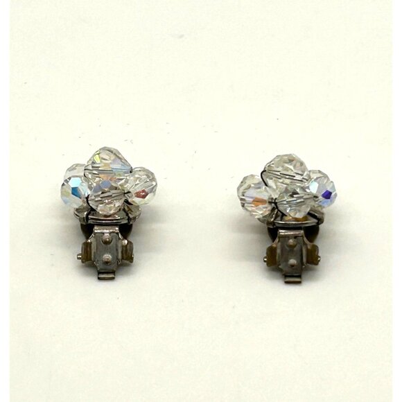 Aurora Borealis Crystal Cluster Clip-On Earrings Vintage Retro Fashion Classic - Picture 3 of 7